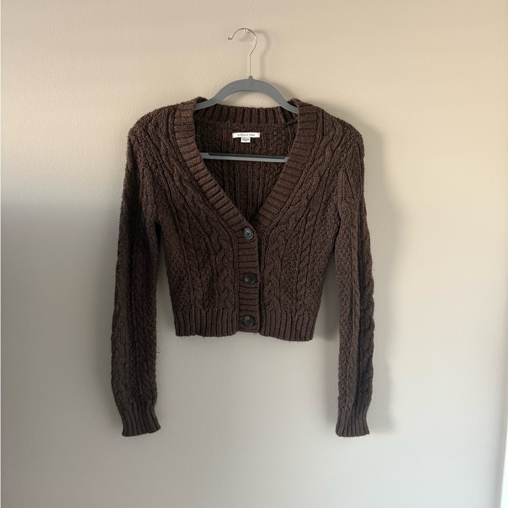 American Eagle Outfitters Dark Brown Cable Knit Cardigan